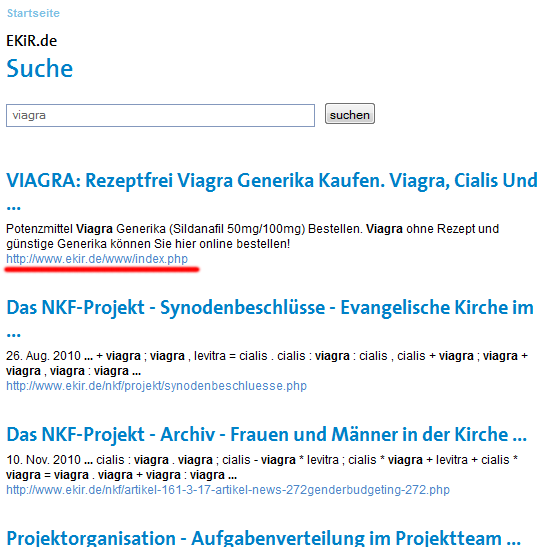 Auch die interne Suche liefert Resultate zur Suche nach Viagra