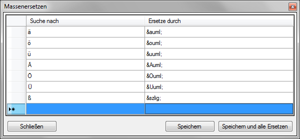 Massenersetzen für deutsche Umlaute Massenersetzen für deutsche Umlaute