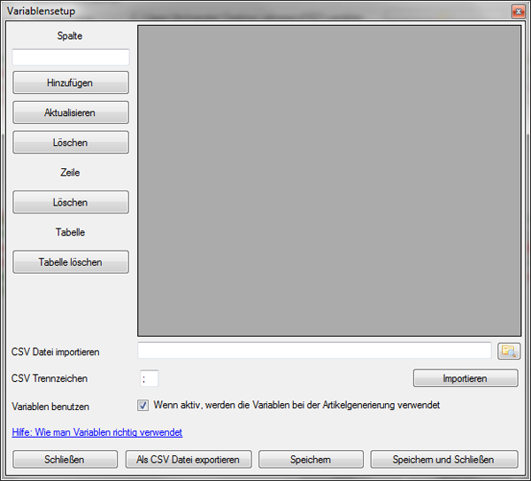 Variablensetup Variablensetup