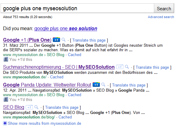 Plus One SERPs Plus One Button in den SERPs