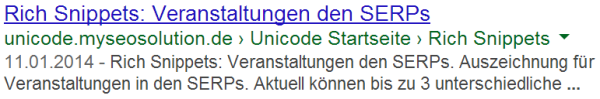 Event Rich Snippets Testseite in den SERPs