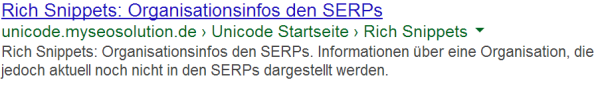 Organisation Rich Snippets Testseite in den SERPs