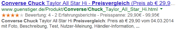 Produkt (aggregiert) Rich Snippets live in den SERPs