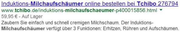 Produkt (individuell) Rich Snippets live in den SERPs