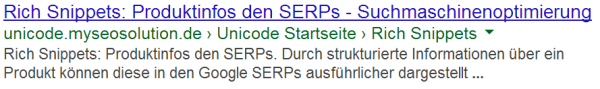 Produkt (individuell) Rich Snippets Testseite in den SERPs