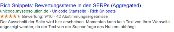 Review (aggregiert) Rich Snippets im Rich Snippet Testing Tool