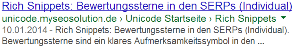 Review (individuell) Rich Snippets Testseite in den SERPs