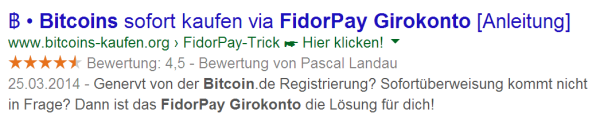 Snippet bei der Suche nach FidorPay Girokonto Bitcoin