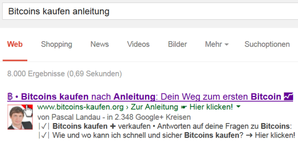 Snippets bei der Suche nach dem Hauptkeyword